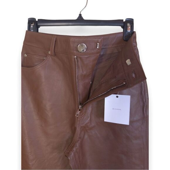REVOLVE L’Academie Mila Leather Boot Cut Pant in Brown Five Pocket Zip Fly XS - Picture 9 of 12
